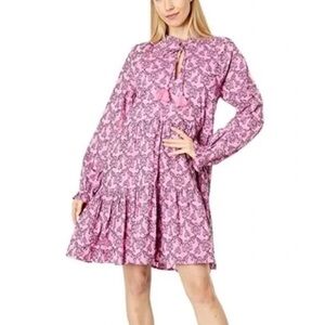 Roller Rabbit Janni Pink Dress Tassel Tie / Black Embroidery